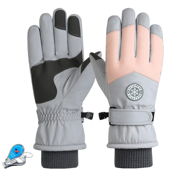 Чоловічі зимові рукавички KXF з шкіри, утеплені флісом, вітронепроникні, теплих кольорів (світло-сірий, рожевий)