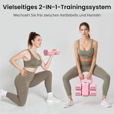 Регульований набір гантелей 2-в-1 для жінок – 4 рівні (1-5,5 кг) – обладнання для фітнесу вдома – зелені гантелі (рожевий)