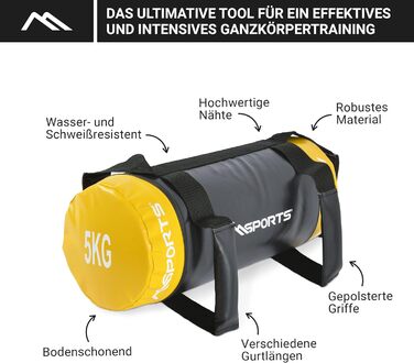 MSPORTS Power Bag Premium 5-30 кг — мішок для фітнесу, вага 5 кг, функціональний пісочний мішок для тренувань