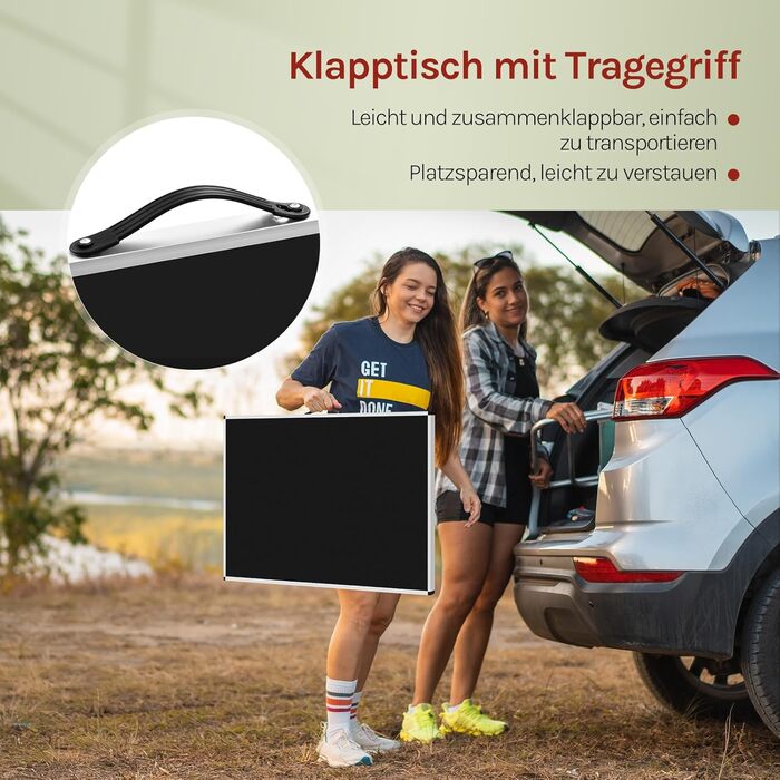 Стіл туристичний складний WOLTU® для кемпінгу, саду, балкону, роботи, регульована висота, алюміній, сталь, МДФ (чорний)