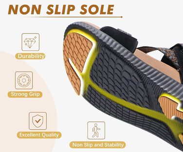 Жіночі трекінгові сандалії KuaiLu: зручні ортопедичні сандалі для туризму та активного відпочинку, літні, з регулюванням на липучках, відкриті, для підтримки стопи при фасціїтісу, чорний/хакі, 42 EU