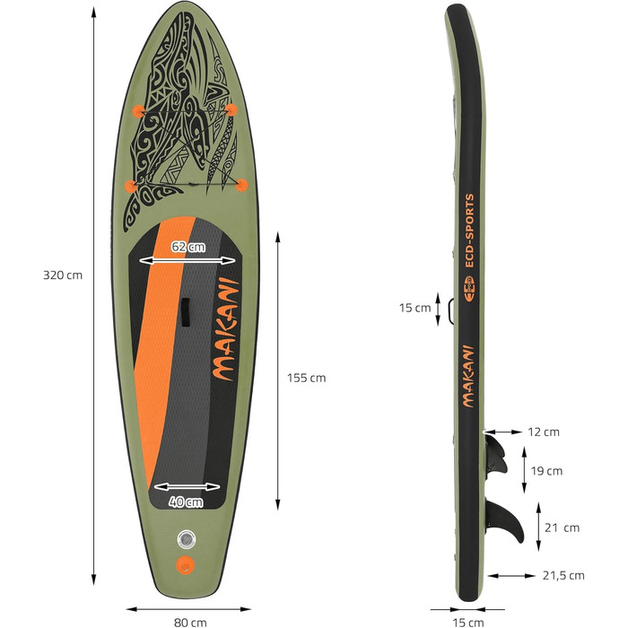 Надувна SUP-дошка ECD Germany 305-380 см, до 150 кг, комплект із сидінням для каяка, сумкою та веслом, різні моделі