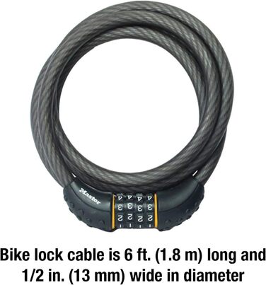 Кодовий тросовий замок Master Lock 8122D, 1,8 м, чорний, для велосипеда