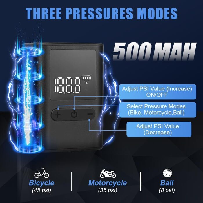 Електрична міні велосипедна помпа Flintronic 100PSI з LCD-манометром, акумулятор 500mAh, USB Type-C зарядка