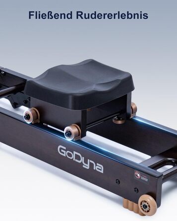 Весловий тренажер GoDyna для дому, водяний, складаний, Bluetooth-дисплей, до 150 кг, знімна рукоятка, 360° ролики, килимок