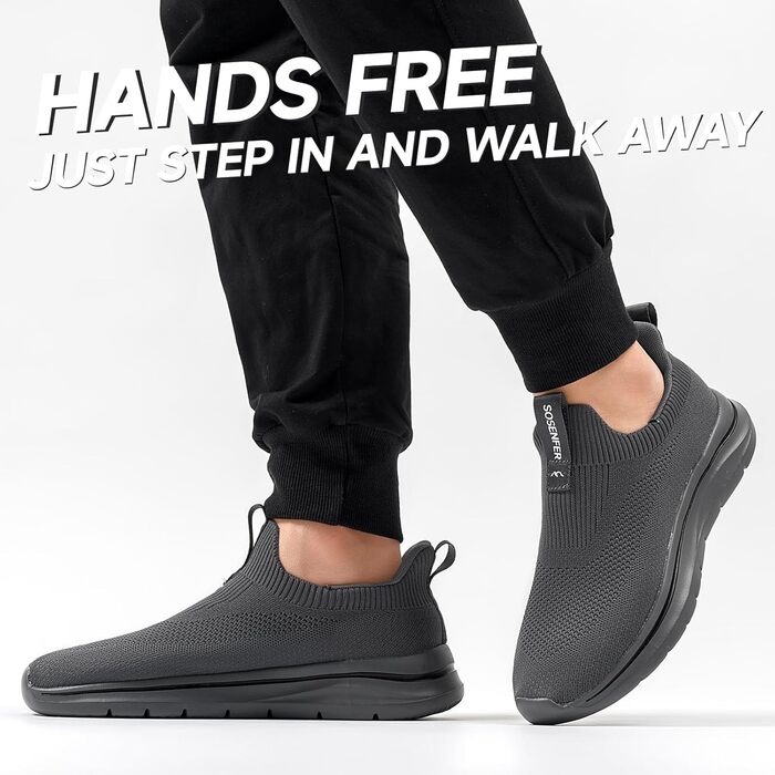 Чоловічі сліпони Sosenfer: зручні, дихаючі кросівки без шнурівків для занять спортом, прогулянок та тренувань (1272, темно-сірий, 43 EU)