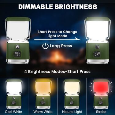 Ліхтар кемпінговий LED Flintronic Mini з акумулятором 3000mAh, складним гаком, 4 режими, димер, зелений