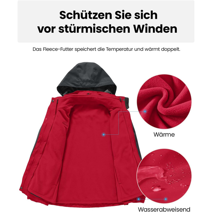 Жіноча куртка 3-в-1 для активного відпочинку: вітро- та вологозахисна з флісовою підкладкою, з капюшоном (Червоний, XXL)