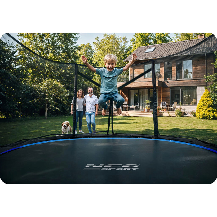 Садовий батут Neo-Sport Neo 12ft/374см із зовнішньою сіткою та драбиною