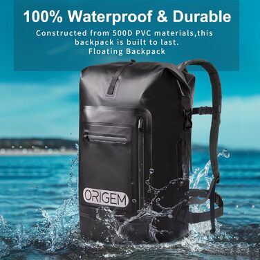 Водонепроникний рюкзак Origem 55L з ролтопом, 35-85L, для каякінгу, риболовлі, рафтингу, дайвінгу та повсякденного використання (Чорний)
