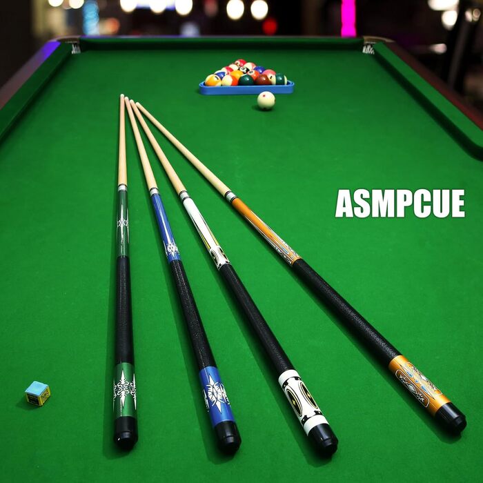 Більярдний кий ASMPCUE Pool Queue, 58 дюймів, з твердим деревом, наконечник 13 мм, для професійних гравців, 1/2 кий, блакитний