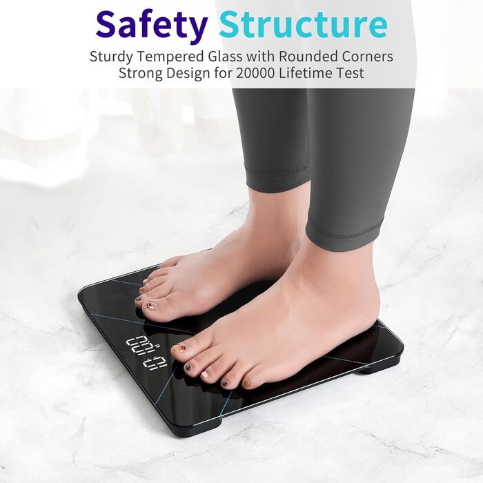 Ваги Vitafit Digital - персональні ваги з вимірюванням ваги та ІМТ, смарт-ваги з підключенням Bluetooth, неслизька платформа, чорного кольору