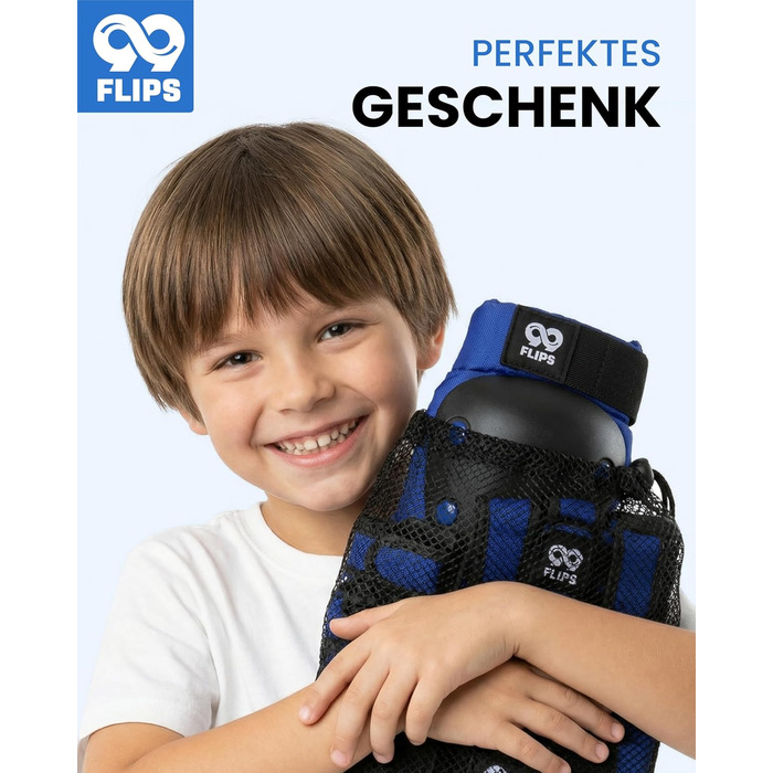 Захист для колін та ліктів 99FLIPS для дітей (3-12 років) - комплект для роликів, скейтборду, самокату - XS/S/M (Ocean Blue)