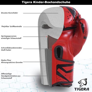 Дитячі боксерські рукавички Tigera 8oz червоні для кікбоксингу, муай-тай, тренувань, спарингу, хлопчиків і дівчаток