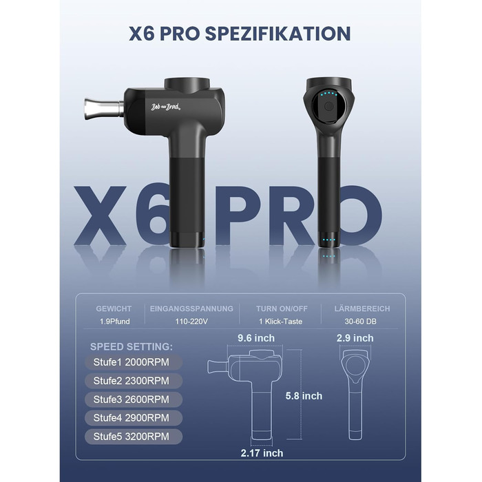 Масажер для м'язів Bob and Brad X6 Pro з металевою насадкою - інтенсивний масаж тіла, розслаблення, подарунок для чоловіків та жінок