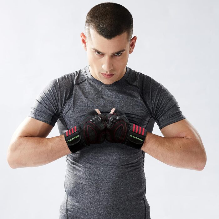 Фитнес рукавички для тренувань з підтримкою зап'ястя для жінок та чоловіків, неслизькі, дихаючі рукавички для важкої атлетики, велоспорту, тренувань, червоні, розмір L