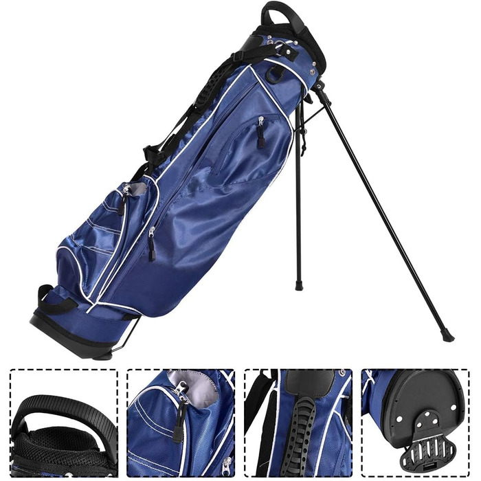 Сумка для гольфу COSTWAY з підставкою, водонепроникною накидкой та 4 відділеннями, легка переносна сумка з кишенею для олівців та регульованим ременем, для жінок та чоловіків (блакитна)