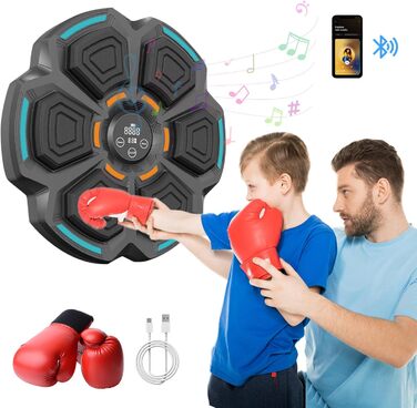 Музична бокс-машина Viriech з LED-підсвічуванням та боксерськими рукавичками, Bluetooth, настінний монтаж, 9 режимів швидкості та режим підрахунку, подарунок для дітей та дорослих