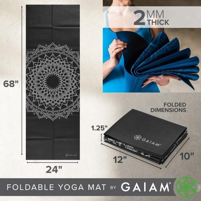 Килимок для йоги Gaiam – туристичний, для фітнесу та занять (172 x 61 x 2 мм)