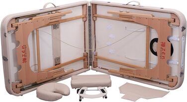 Складаний масажний стіл Zen PhysioTop з натурального дерева, регульований, з ергономічним підголівником, спинкою, бічними підлокітниками та сумкою, кремовий