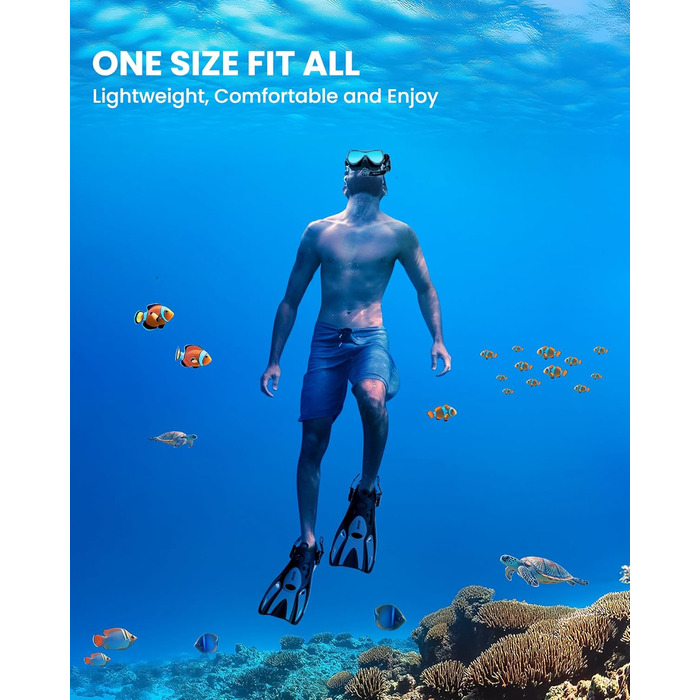 Набір для снорклінгу OutdoorMaster Mobula для дорослих: маска, трубка, ласти. Сірий/Чорний, S/M. Панорамний огляд, антизапарник, суха трубка