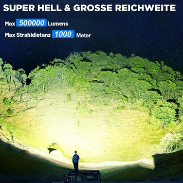 LED ліхтарик Zeusfire 500000 люмен: тактичний, водонепроникний, з 7 режимами, для кемпінгу та активного відпочинку