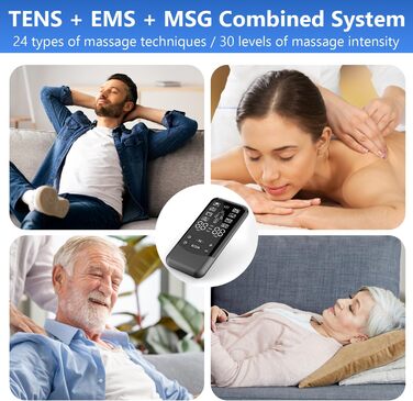 EMS TENS пристрій для терапії болю, 3-в-1 масажер, апарат електростимуляції для зняття болю. 24 програми масажу, 2 канали, 8 електродів