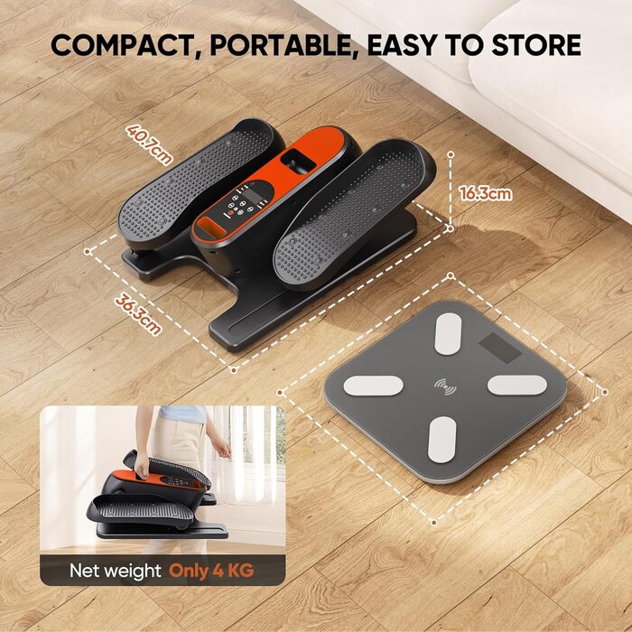 Електричний міні кросс-тренажер Dripex для дому з пультом, 12 швидкостей та 6 програмами (Orange)