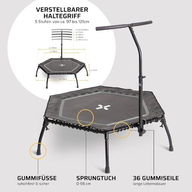 Трамплін SportPlus для фітнесу, тиха гумова пружина, вантажопідйомність до 130 кг, складаний (Антрацит)