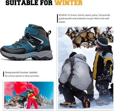 Зимові черевики VITIKE для дітей (хлопчики та дівчатка), тепле хутро, черевики для снігу та трекінгу, розмір 38 EU, колір Павлиній синій