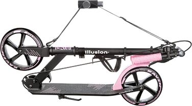 Дитячий та дорослий самокат RAVEN Illusion Pink з гальмом, регулюванням висоти, складний, з дзвіночком та тримачем для пляшки