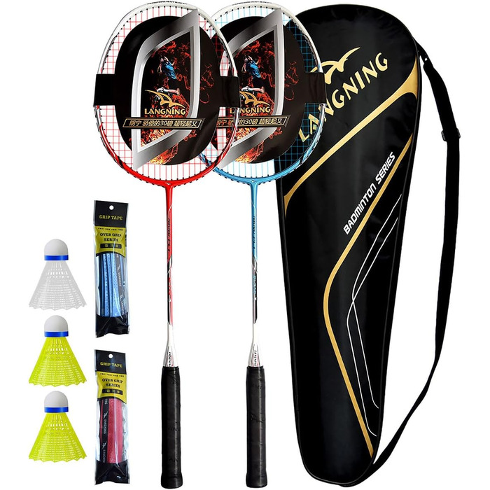 Набір для бадмінтону: 2 ракетки, 24 lbs, 85 г, професійний карбон, висока якість, червоно-синій колір
