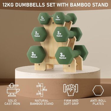 Набір гантелей Kurzhantel-Set з підставкою для дому та фітнес-залу, 30 кг | Küstenbrise (12 кг, смарагдовий)