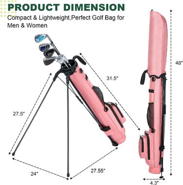 Гольф сумка MAZEL з роздільником на 2 сторони, 2 кишені, регульовані плечові ремені, високоякісний нейлон 900D, легкий матеріал, сумка-олівець для гольфу для чоловіків та жінок (рожевий)