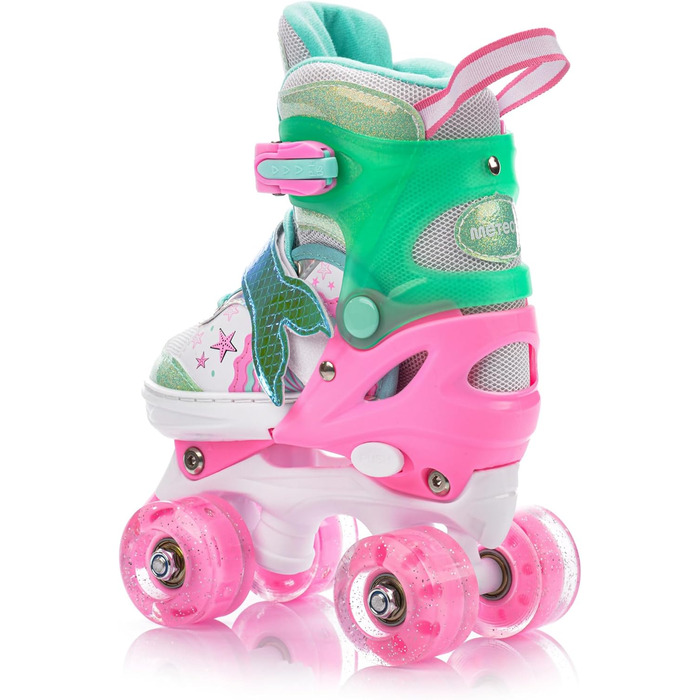 Дитячі ролики Kinder з LED-підсвіткою та регульованим розміром – ретро ролики для підлітків – багатокольорові диско ролики Quad Skates - Roll ab! (S 30-33, Mermaid)