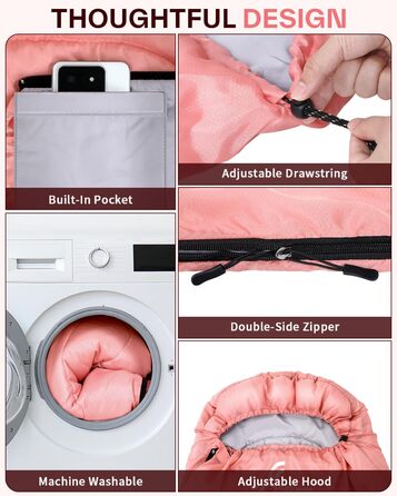 Сплячий мішок Sportneer Outdoor - ковдровий спальний мішок 3-4 сезони для дорослих, теплий, для кемпінгу, подорожей та активного відпочинку (200x85 см, Рожевий)