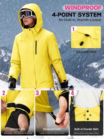 Жіноча водонепроникна куртка для катання на лижах FREE SOLDIER з флісовою підкладкою та капюшоном. Тепла зимова куртка-дощовик XXL, кремовий/жовтий колір