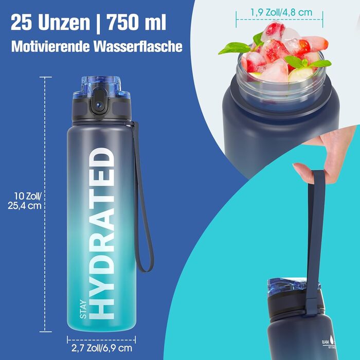 Спортивна пляшка Sahara Sailor 750 мл, BPA-free Tritan, герметична, для води, велосипеду, кемпінгу, йоги, тренажерного залу, синя