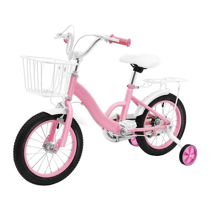 Дитячий велосипед 14 дюймів з навчальними колесами, заднім сидінням, кошиком, регульованою висотою. Велосипед для дітей від 3 років, підходить для навчання та катання на вулиці.