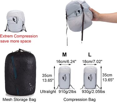 Спальний мішок Naturehike 750FP, 4-сезонний, теплий зимовий, ультралегкий, компактний, з компресійним мішком, CW400-Чорний-M