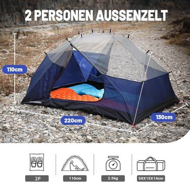 Намет EchoSmile для кемпінгу на 2-3 особи, водонепроникний PU3000 мм, туристичний намет-купол, 3-4 сезонний, для кемпінгу, походів та альпінізму, легко монтується, блакитний (2 особи)