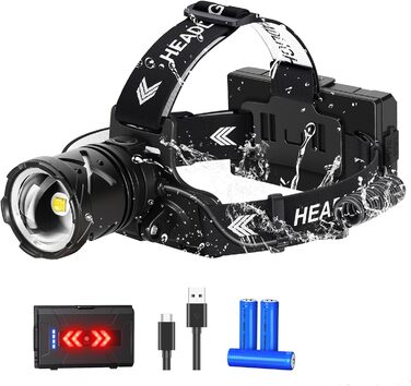 Ліхтар налобний Spardar 120000 люменів, 9000 mAh, IPX7, 7 режимів, для кемпінгу, полювання та бігу