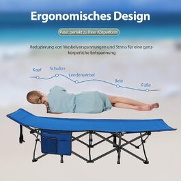 Розкладне ліжко SOARS для кемпінгу та відпочинку: стабільне металеве ліжко з кишенею та сумкою, до 272 кг, для саду, відпочинку на природі та в приміщенні (зелений/блакитний)