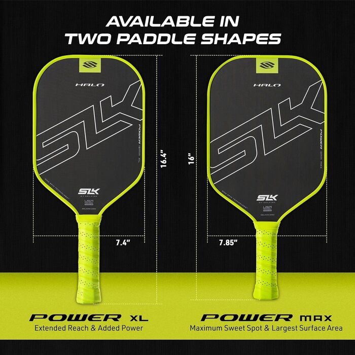Pickleball ракетка Selkirk Sport SLK Halo: вуглецеве волокно, дизайн США, T700 Raw Carbon Fiber, 18K Ultraweave Control, Aramid Fiber Linkweave, зелена, 40.6 x 19.9 см