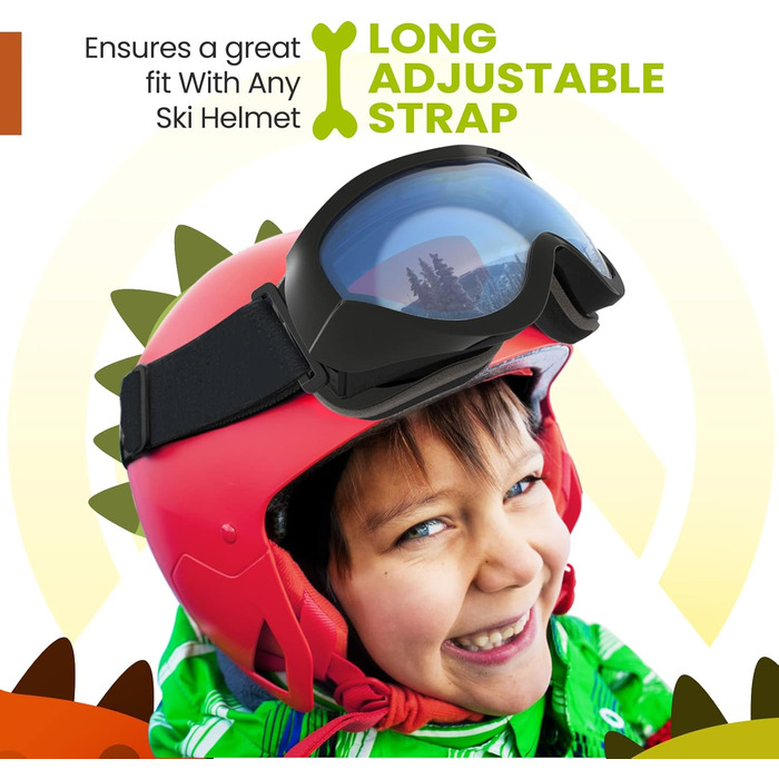 Дитяча лижна маска OutdoorMaster, сумісна з шоломом, 100% UV-захист, чорна оправа, VLT 60% світло-блакитна лінза, для хлопчиків і дівчаток