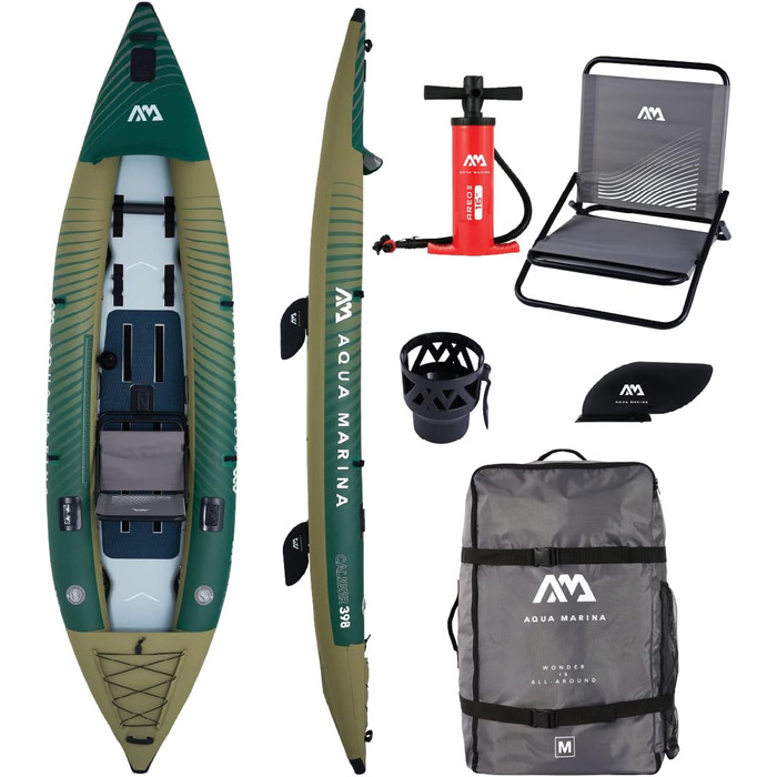 Каяк Aqua Marina Caliber 398 см для риболовлі, 1/2 осіб, зелений, Drop-Stitch Fusion