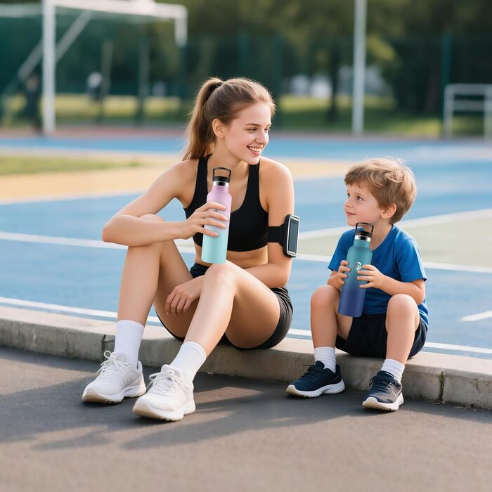 Термопляшка 500 мл, нержавіюча сталь, з соломкою, подвійні стінки, BPA Free, для води та газованих напоїв, блакитний та темно-блакитний кольори