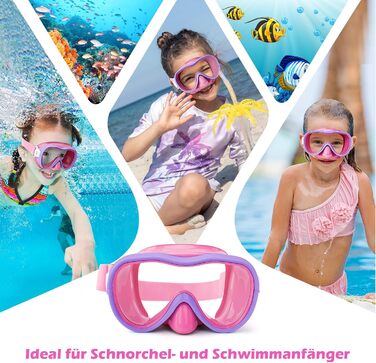 Дитяча маска для плавання WAVE Kinder з антифогом, рожево-ліловий, з еластичним ремінцем та захистом від УФ-променів