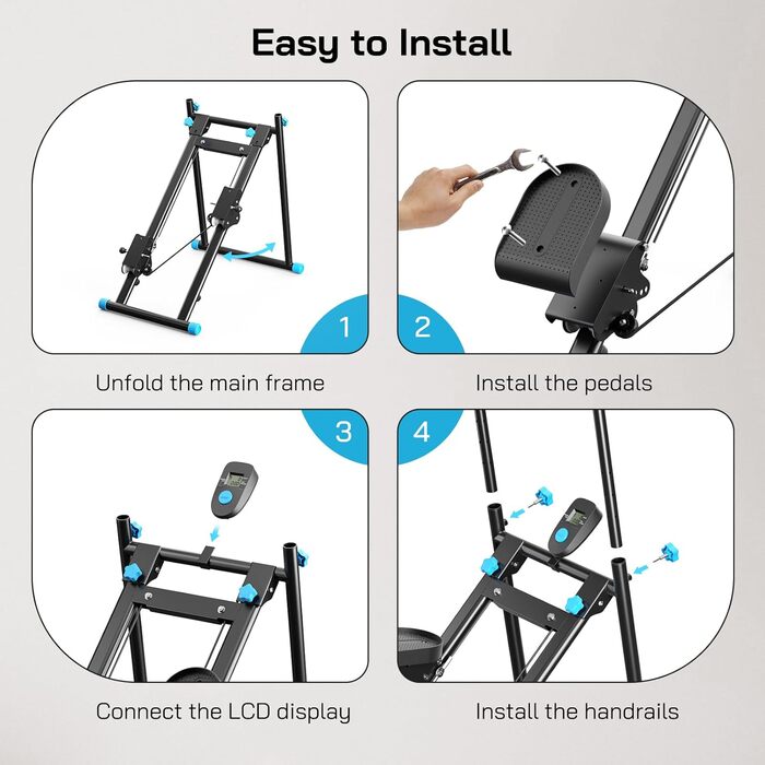 Вертикальний степер для дому: Кліматична машина з регулюванням опору, LCD-дисплеєм та складним педалем