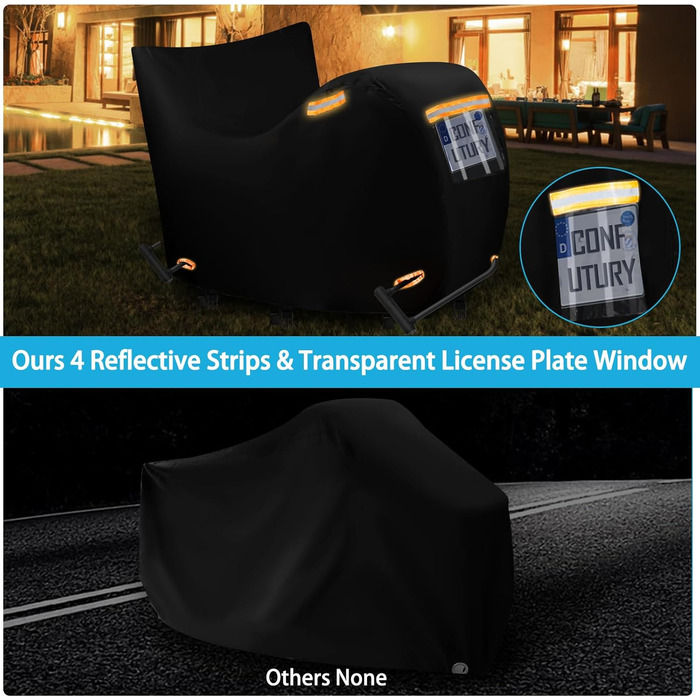 Мотоциклетний гараж Motorrad Garage Winterfest: захист від холоду та вологи, 600D Oxford, для зберігання мотоцикла, з вікном для номерного знаку, водонепроникний, з відбиваючими смугами, для використання на вулиці та в приміщенні (195x95x110 см)